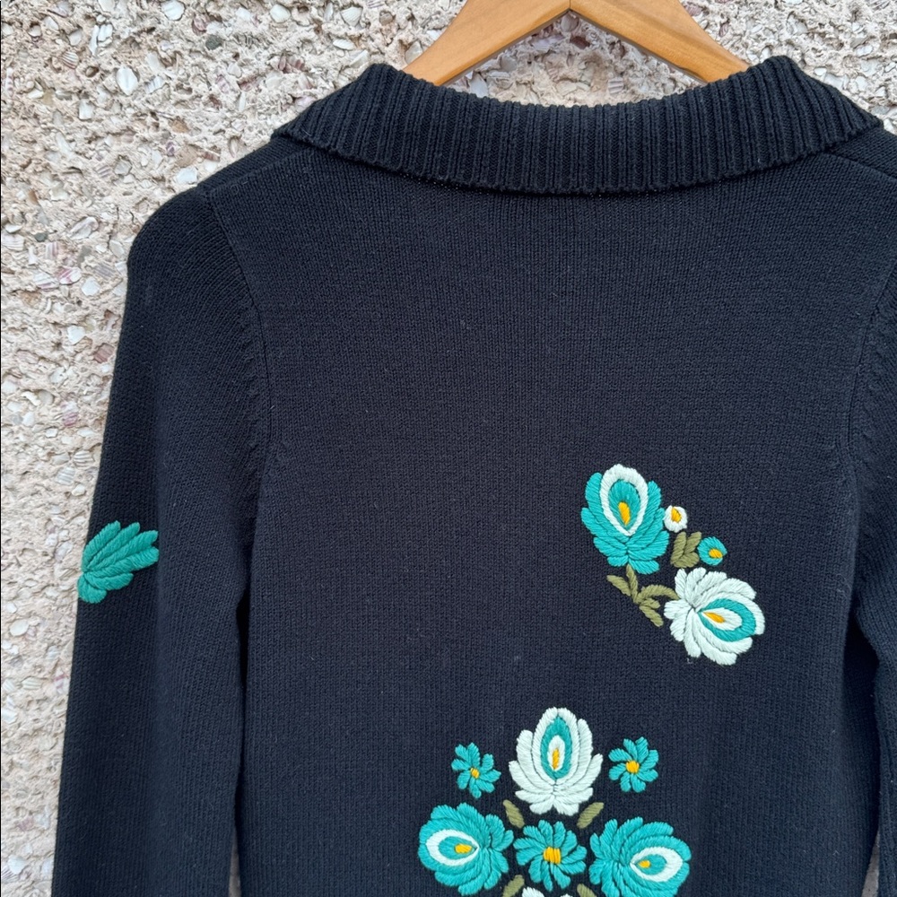 Embroidered Black Floral Cardigan Sweater